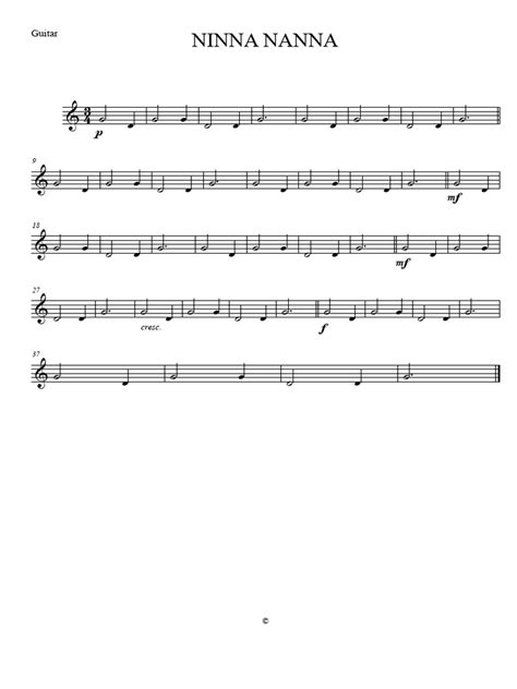 Spartito di ninna nanna per chitarra