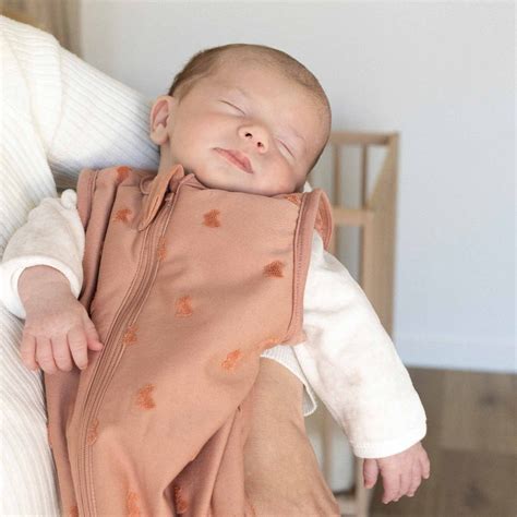 Bambino con espressione rilassata nel sacco nanna