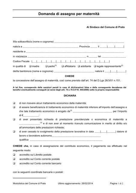 Modulo domanda Assegno Maternità