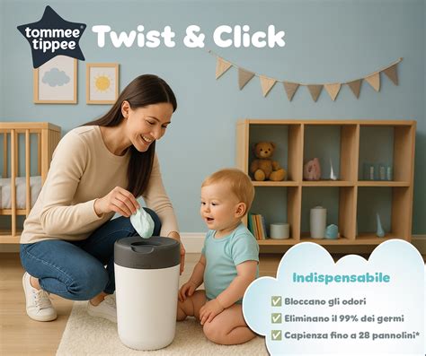 illustrazione schematica del funzionamento di un mangiapannolini Tommee Tippee