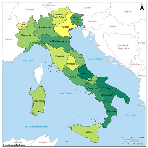 Una mappa dell'Italia che evidenzia le regioni del Sud
