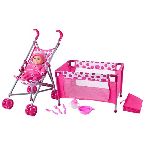 Bambola Cry Babies con accessori e passeggino in un ambiente ludico
