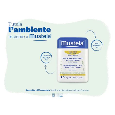 Un primo piano di uno stick protettivo Mustela appoggiato su una superficie pulita e neutra, ideale per illustrare la praticità del formato
