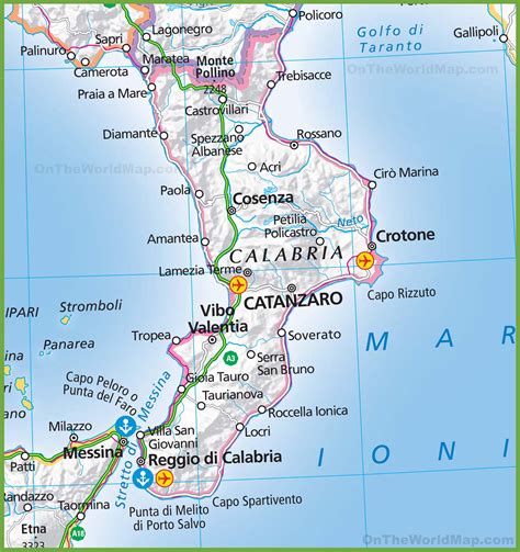 Mappa della Calabria con indicazione di Tiriolo