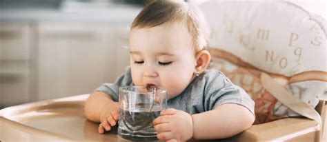 Neonato che beve acqua durante lo svezzamento