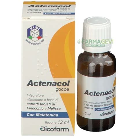 Flacone di Actenacol Gocce con ingredienti chiave