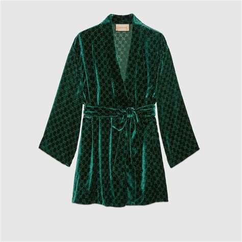 Gucci neonata abito velluto GG ricamato verde