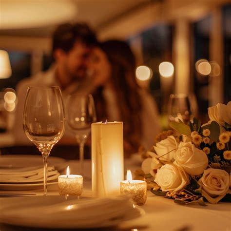 Cena romantica a lume di candela in un ristorante con vista panoramica