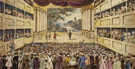 rappresentazione artistica di un teatro lirico del primo Ottocento con orchestra e pubblico