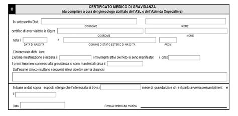modulo medico gravidanza