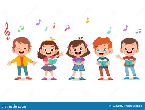 bambini che cantano in coro in un ambiente scolastico sereno e colorato