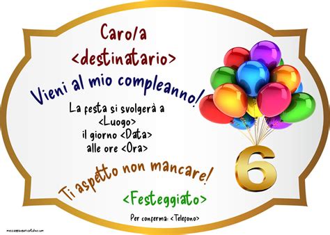 Inviti di compleanno per bambini di 6 anni con disegni vivaci