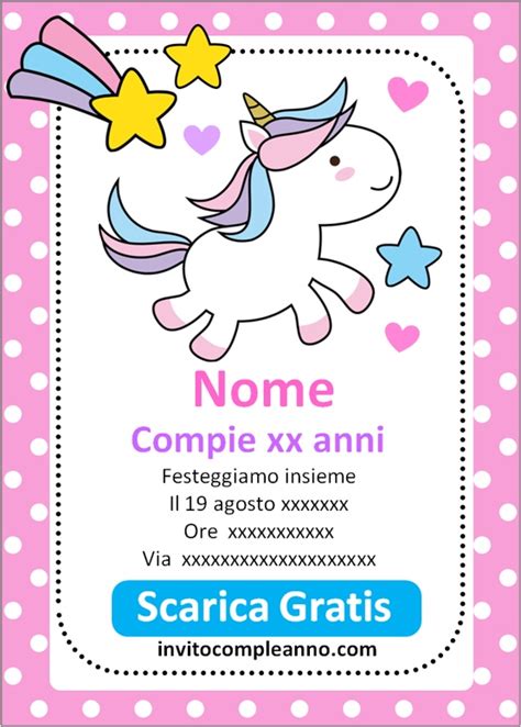 Invito di compleanno a tema unicorno