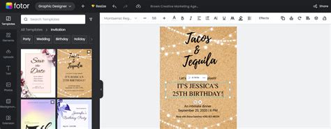 Interfaccia di un editor di inviti online