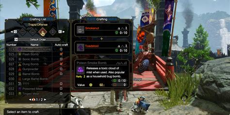 interfaccia menu di crafting in Monster Hunter Rise
