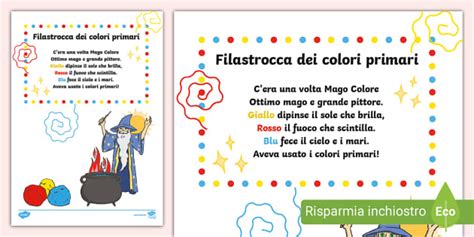 Illustrazione colorata di bambini che imparano i colori con una filastrocca