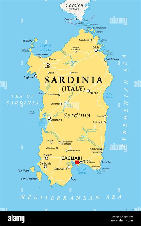 Mappa della Sardegna con indicazione di Cagliari e Costa Rei
