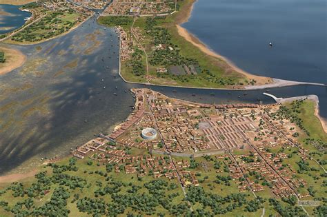 Ricostruzione artistica o mappa antica del porto fluviale di Fregene