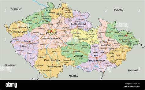 Mappa geografica della Repubblica Ceca con evidenza dei principali centri urbani e densità abitativa