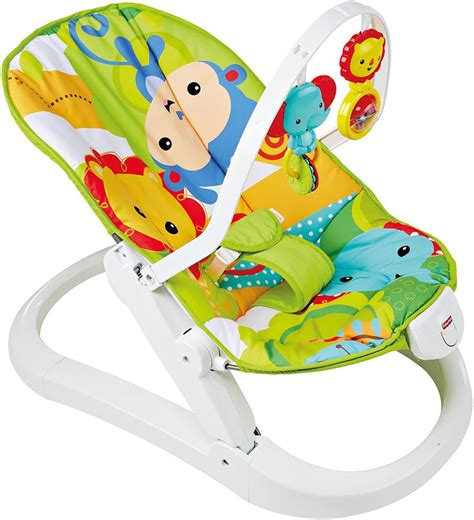 Illustrazione schematica di una sdraietta Fisher Price con indicazione del modulo vibrazione e vano batterie