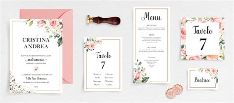 Esempio di coordinato grafico con menu, segnatavolo e invito per battesimo