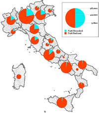Mappa dell'incidenza dei nati da genitori stranieri per regione