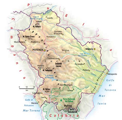 Mappa della regione Basilicata con evidenziato l'ospedale di Policoro