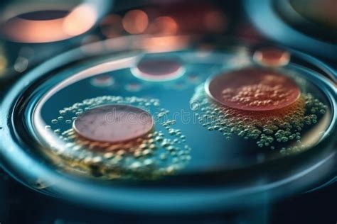 Microscopio con embrioni in piastra di coltura