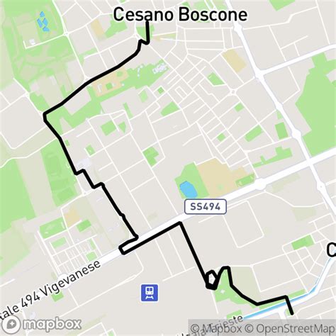Mappa semplificata dell'area di Corsico/Cesano Boscone con l'indicazione di un centro commerciale e un simbolo per il parcheggio