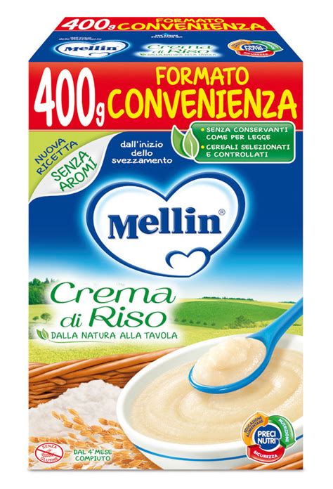 Pacchetti di creme di riso per neonati di diverse marche, etichettate senza glutine e senza uovo