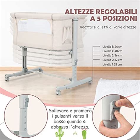 schema che mostra le 8 altezze regolabili di una culla co-sleeping