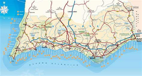 Mappa dell'Algarve con Praia da Luz e Lagos