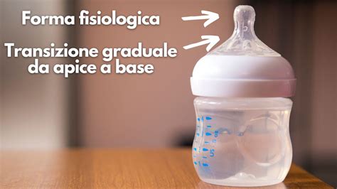 Illustrazione del biberon con sistema anticolica e una tettarella fisiologica
