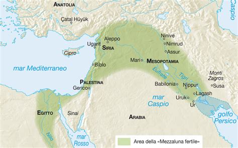 Mappa didattica in bianco e nero della Mezzaluna Fertile