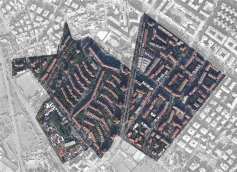 Vista aerea del quartiere Tuscolano con i principali negozi e parchi