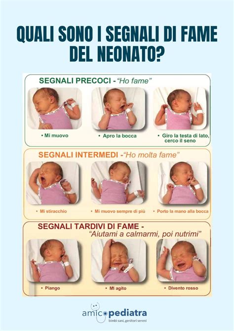 Guida visiva ai segnali di fame e sazietà del neonato