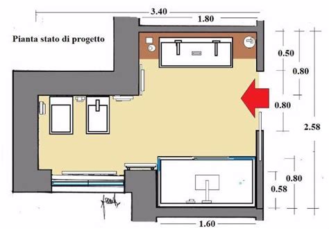 Pianta tecnica di un locale bagno attrezzato con fasciatoio e zona lavabo