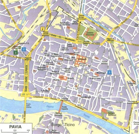 Mappa storica città di Pavia con ospedali