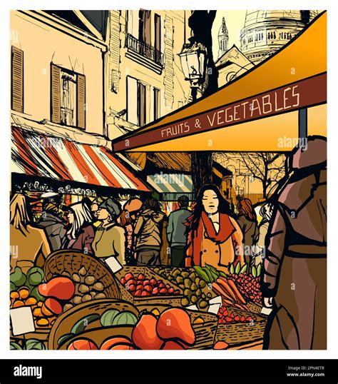 rappresentazione stilizzata di un mercato bolognese d'epoca