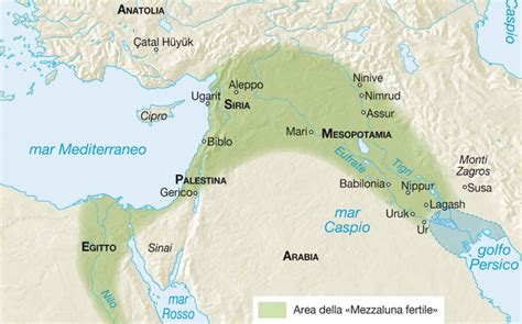 Mappa della Mezzaluna Fertile con fiumi principali