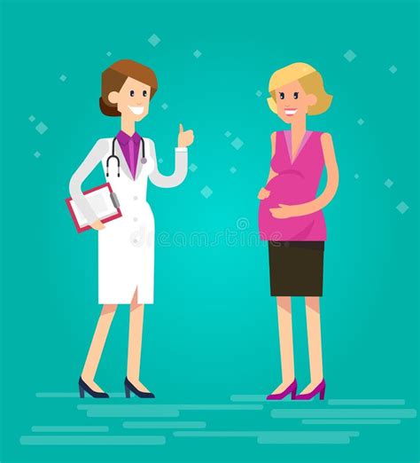 Illustrazione di una donna incinta che parla con un medico in un ufficio sanitario.