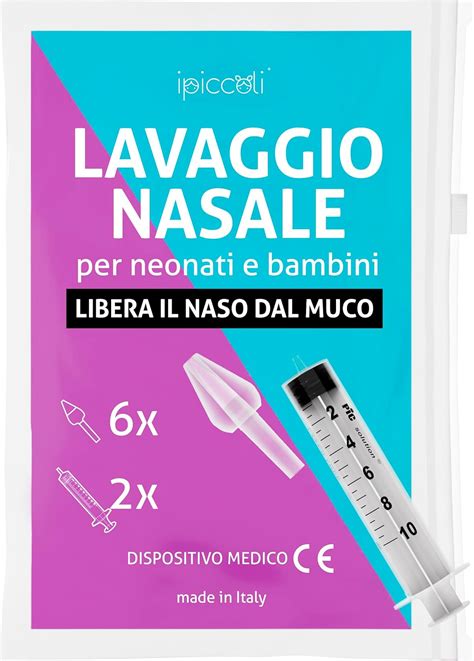 Diagramma illustrativo sulla corretta procedura di lavaggio e aspirazione nasale per neonati