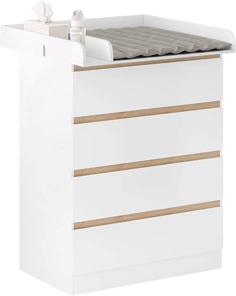 Fasciatoio mobile in legno bianco con cassetti