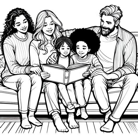 Illustrazione di una famiglia che legge insieme filastrocche sul divano