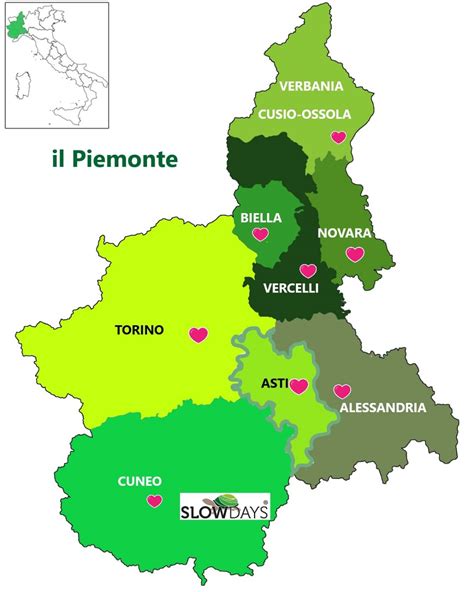 Mappa schematica delle province piemontesi coinvolte nel Festival del Bagnetto Verde