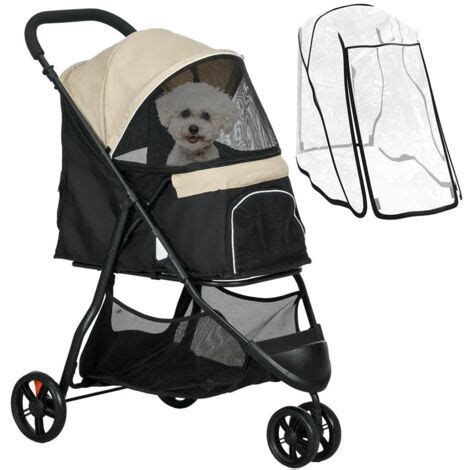 Passeggino per cani con copertura antipioggia e finestre in rete