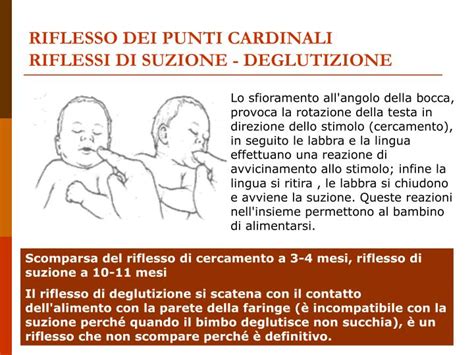 Grafico che mostra la diminuzione del riflesso di suzione con l'età