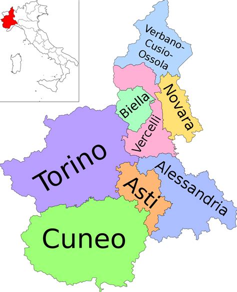 mappa delle province di Cuneo, Torino e Asti