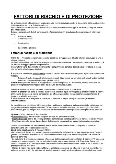 Fattori di rischio sviluppo
