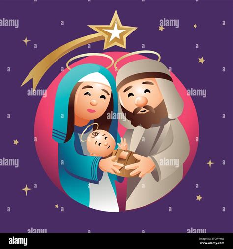 Illustrazione della Sacra Famiglia con elementi natalizi in stile sardo